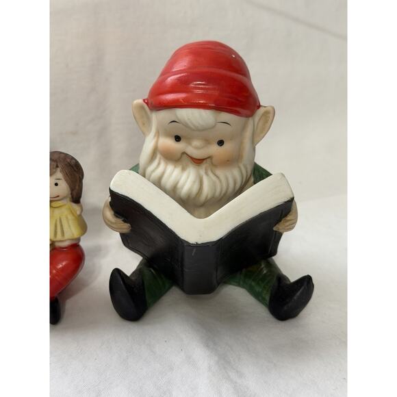 Vintage Home Interiors Homco Elves Elf Figurines Toymaker Book Taiwan 3.75” - Picture 2 of 5